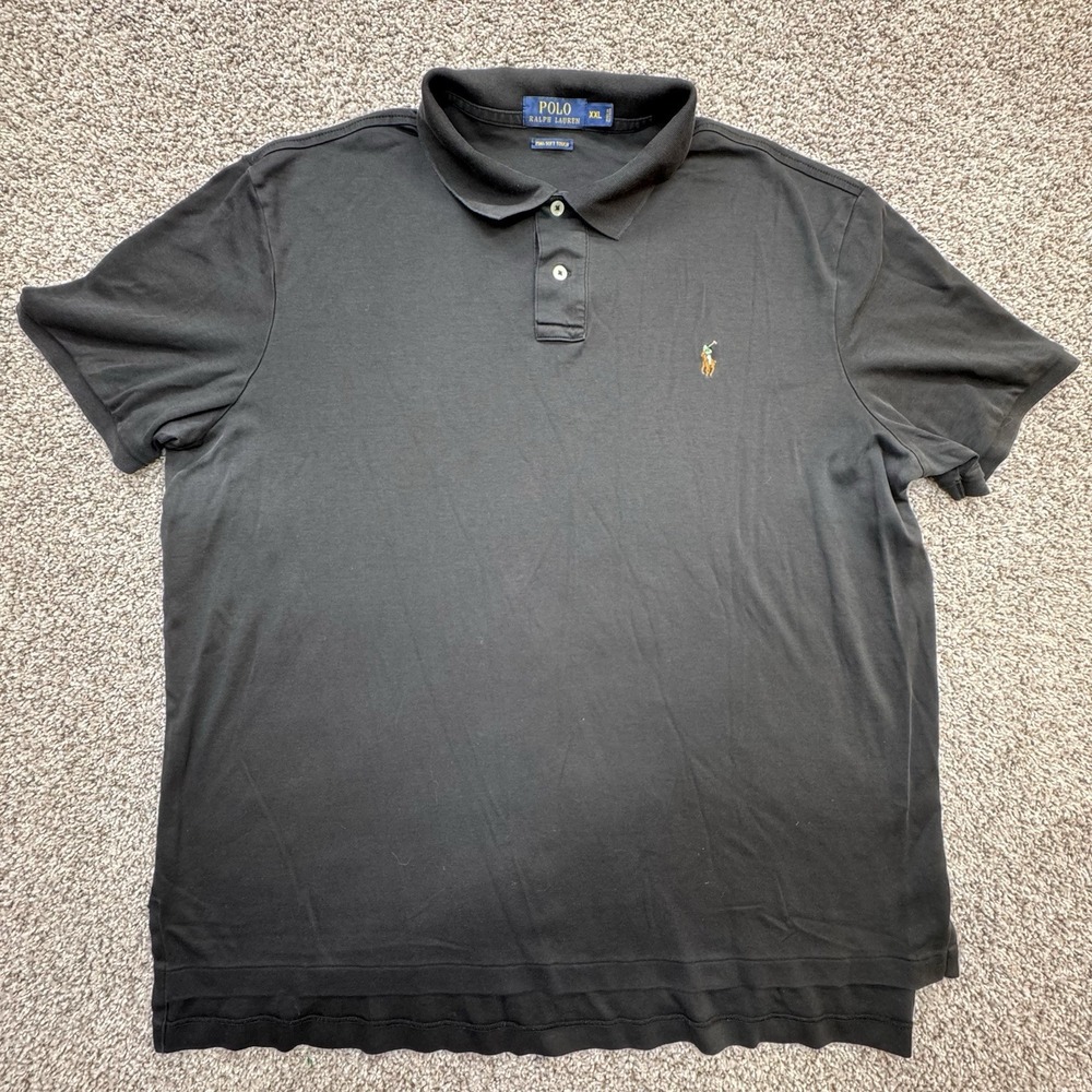 Polo Ralph Lauren Polo Shirt Mens XXL Black Cotton Pima Soft‎ Touch Flesh Pony